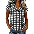 thumbnail image 3 of VBVC Women's Gingham Peter Pan Collar Shirts , Ladies' Cap Sleeve Button Down Blouses , Casual Summer Fitted Tops For Women,Black,S-3XL, 3 of 6