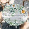 thumbnail image 2 of Green Eucalyptus Leaves Round Tablecloth, Fitted Table Cover with Elastic for 36"-44" Round Tables, Daisy Floral Summer Botanical Wooden Table Cloth Outdoor Dinning Party Waterproof Tablecloths, 2 of 7