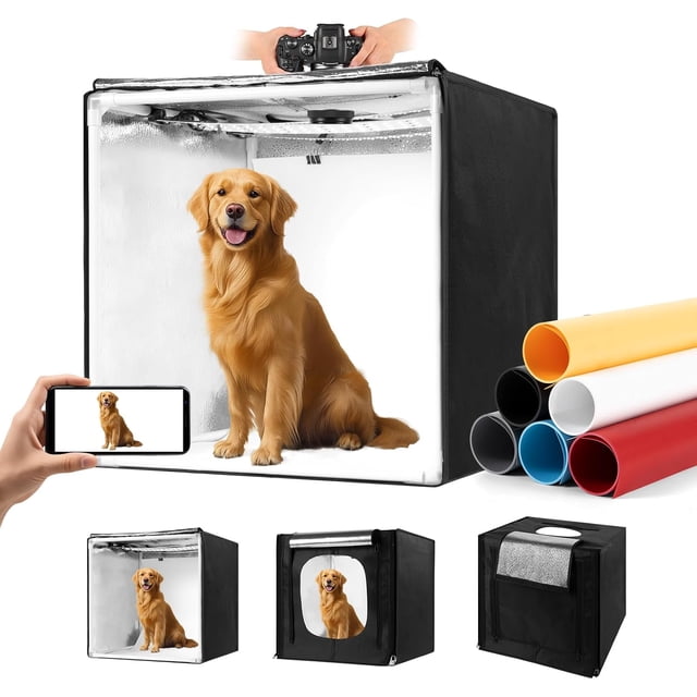 Photo Light Box / Photo Studio Lightbox with CRI> Light BeadsDimmable Shooting Tent Kit with and Warm Light Color Backdrops Photo Booth for Photog