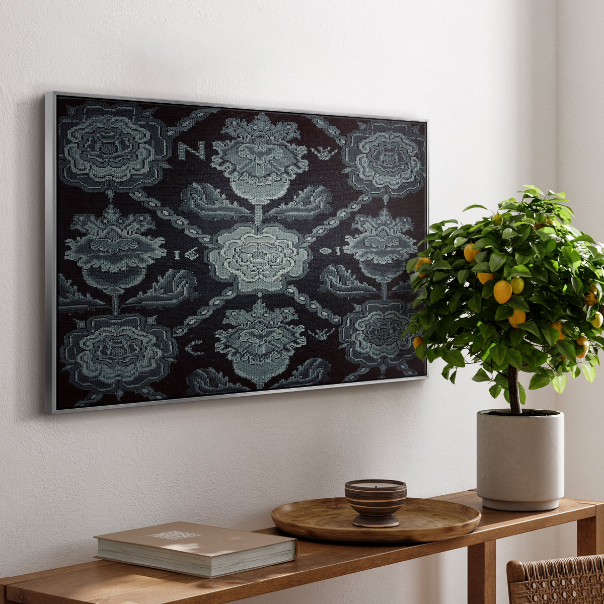 Vintage Abstract Print-LIV Framed in Silver Wood Gallery Wrapped Canvas 25 in. x 37 in.