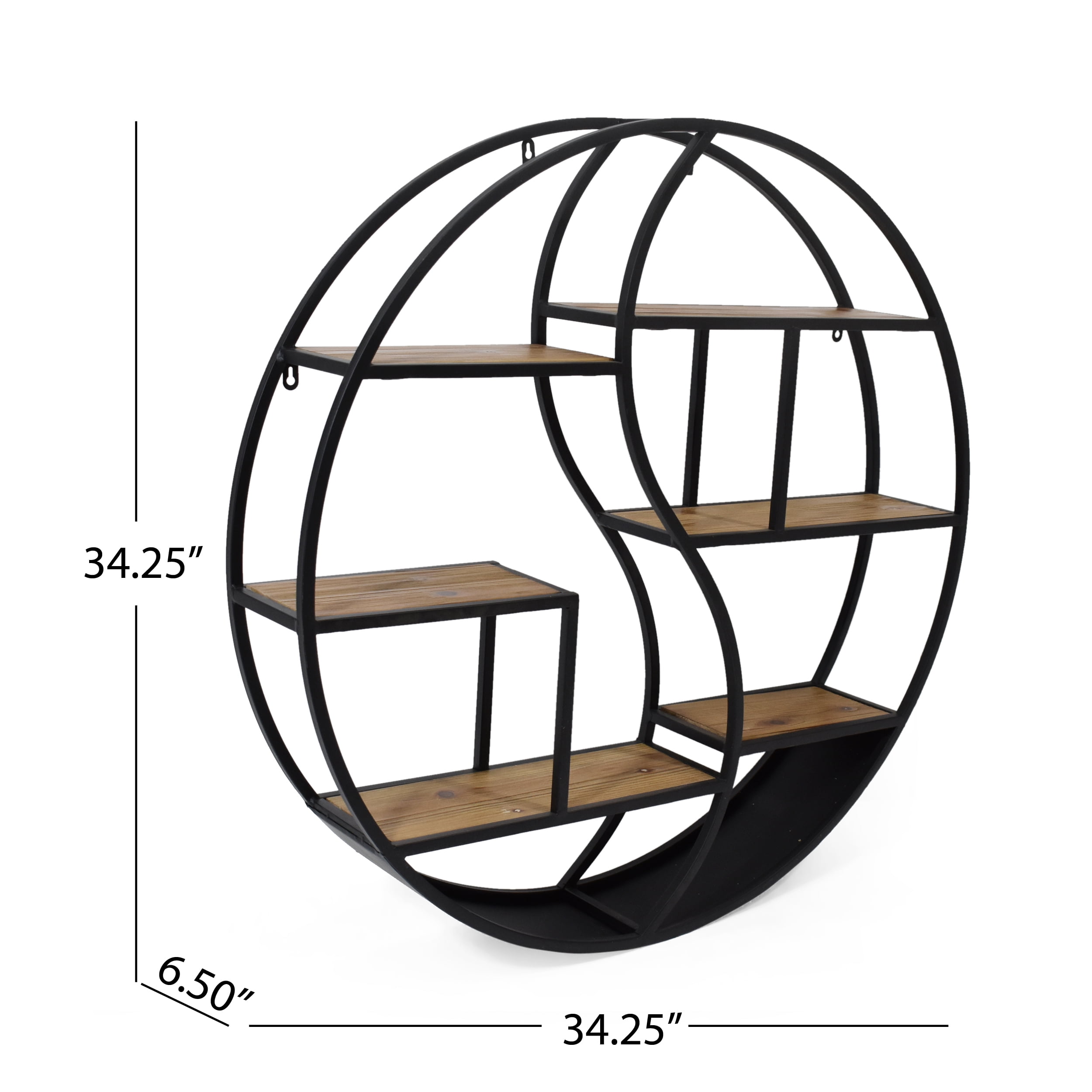 GDF Studio Circular Iron Floating Shelf, 6.50" x 34", Black