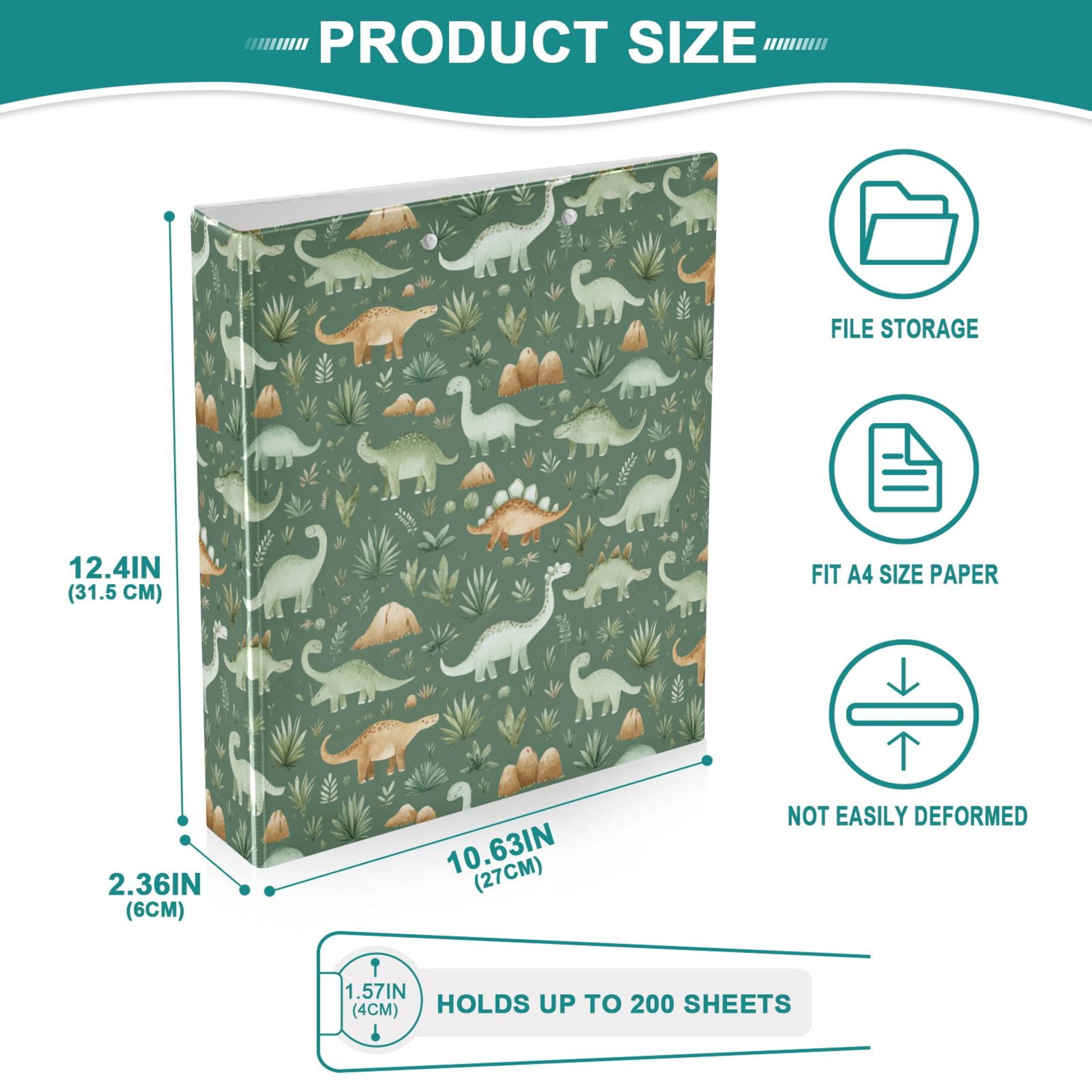 Three Ring Binder Various Dinosaurs 1.5 Inch Round Binder D-Rings for Office Supplies and More