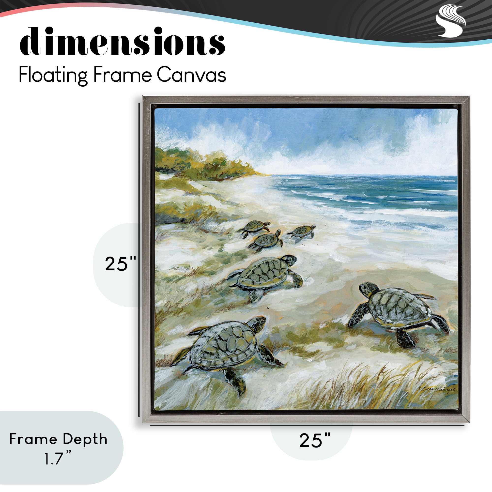 Stupell Industries Baby Sea Turtles on Beach Gray Framed Floater Canvas Wall Art, design by Susan Winget