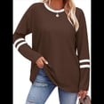 thumbnail image 2 of Camisas de Larga para Mujer, Blusas Casuales con Bloques de Color, Conjuntos de Otoño, Camisetas Básicas, Ropa de Moda Marrón XXL, 2 of 6