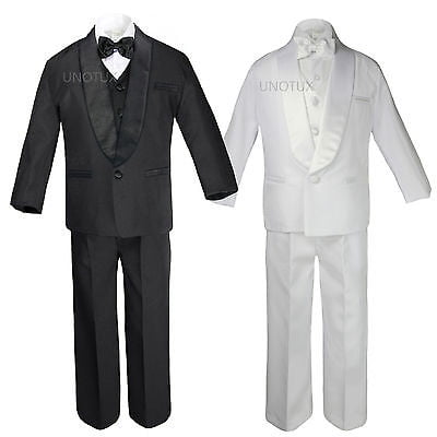 Teens Boys Wedding Formal Satin Shawl Lapel Bow Tie Vest Tuxedo White Suits 5-18 