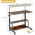 thumbnail image 3 of JessieMal 31.5" Portable Rolling Desk on Wheels,Height Adjustable Standing Desk with 2 AC Outlets/3 USB Ports,Mobile Laptop Table with Hooks and Storage Shelves for Home Office，Rustic Brown, 3 of 8