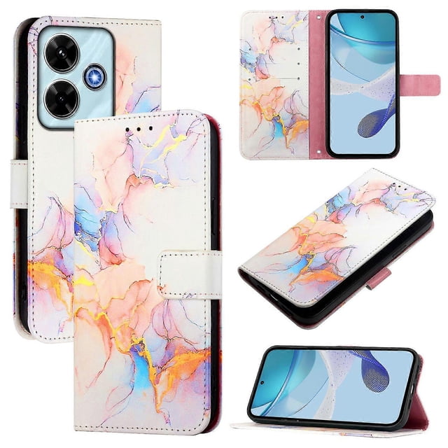 For Xiaomi Redmi Note 13R 5G Xiaomi Redmi 13x 4G Case with Strap Marble Pattern Leather Phone Cover