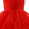 thumbnail image 3 of Mercatoo 4 to 15 Years Girls Red Bride Dress Child Girl's Halloween Outfit Wedding Layered Dress with Gloves Headcloth, 3 of 5