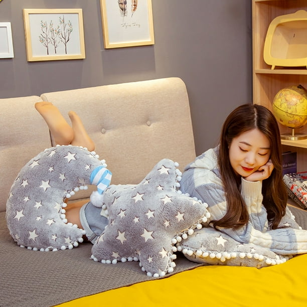 Neinkie Decorative Pillows For Girls Boys Toddler Kids Room. Fluffy Star And Moon Pillow. Soft Plush Cute Throw Pillows For Bedroom Decor. Fun Pillow