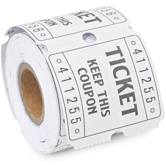 DGBDPACK 250 Raffle Tickets, 50/50 Double Roll Tickets for Raffles, Carnival, Door Prizes and Class Reward (White)