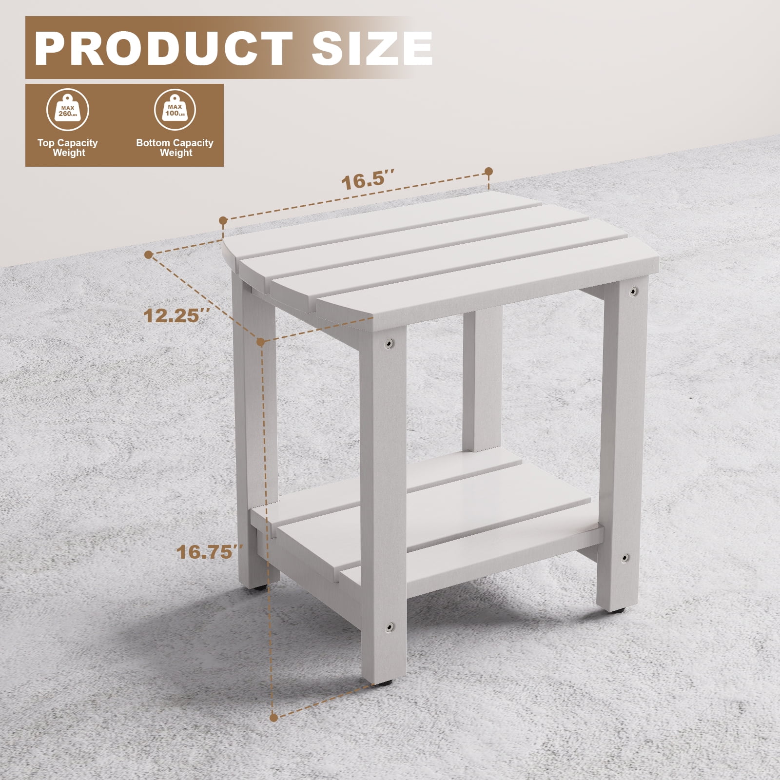 Adirondack Side Table, Solid Wood End Tables, Outdoor Coffee Table Porch Table Pine Wood for Patio, Backyard,Pool, Indoor Companion (Concrete Grey)
