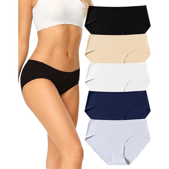 VOENXE Women Seamless Hipster Underwear,Breathable Ladies Panties,No Show Soft Briefs,5-Pack,XS-XXL