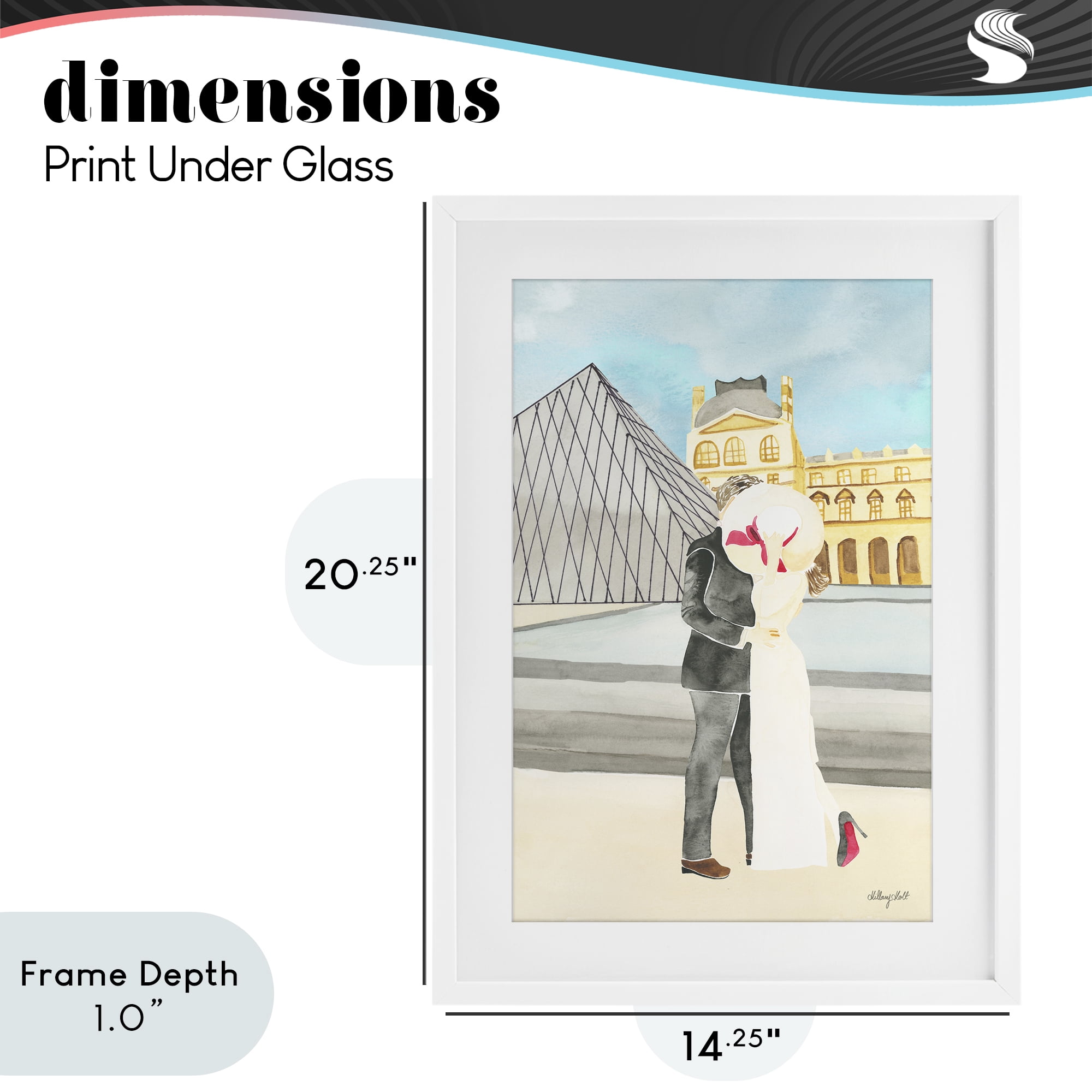 Stupell Industries Couple Embrace At The Louvre White Framed Print Under Glass, design by Hillary Holt