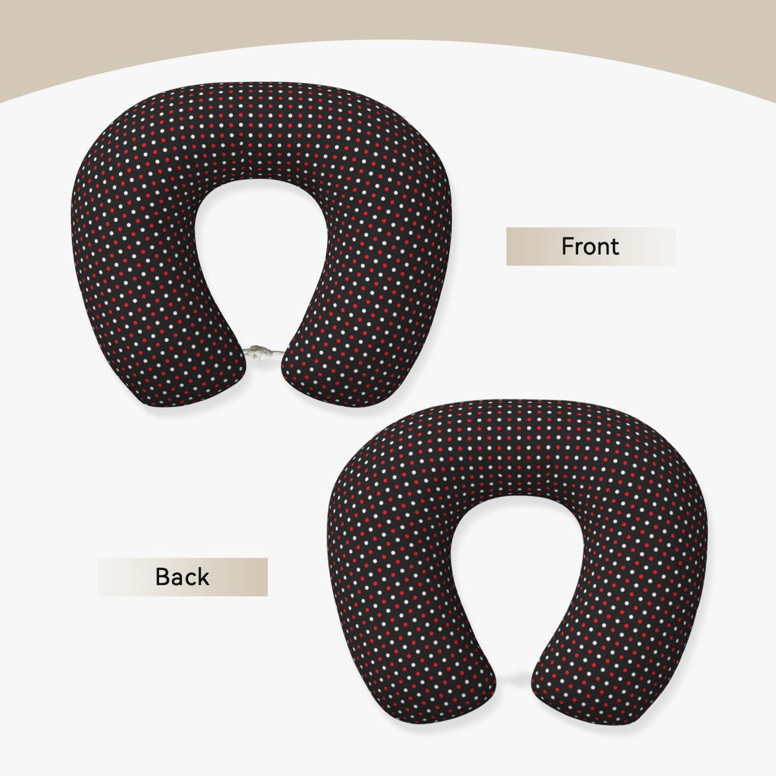 Xecao Red and white polka dots Print Memory Foam Cervical Neck Pillow Versatile U-Shaped Pillows for Home,Office,Camping,Travelling,Soft Washable Cover