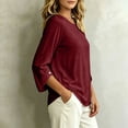 thumbnail image 7 of ClodeEU Women's Crew Neck 3/4 Sleeve Blouse,Solid Casual Loose Fit Basic Top Wine,Women's Plus L, 7 of 7