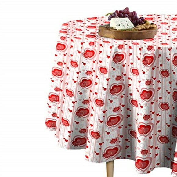 Fabric Textile Products Round Tablecloth, 100% Milliken Polyester, Machine Washable, 70" Round, Multi Hearts in Stripes