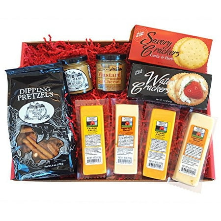 Mancave Cheese & Pretzels Gift Basket- features 100% Wisconsin Cheeses, Crackers, Pretzels & Mustard | Great for