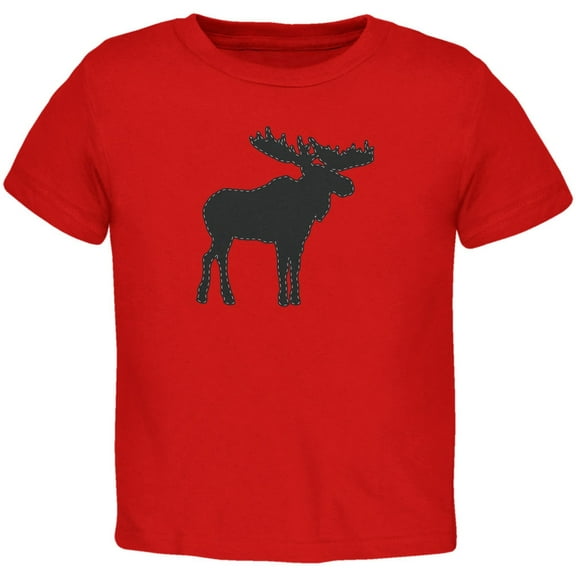 Moose Faux Stitched Red Toddler T-Shirt - 2T