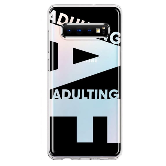 MUNDAZE Samsung Galaxy S10 Plus Shockproof Clear Hybrid Protective Phone Case Black Clear Funny Text Quote Adulting AF Cover
