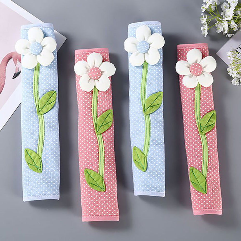 KEFAN 2 Pairs Refrigerator Door Handle Covers Kitchen Appliance Protective Gloves Anti-Slip Decor for Ovens Microwaves Flower-Pink+Blue 