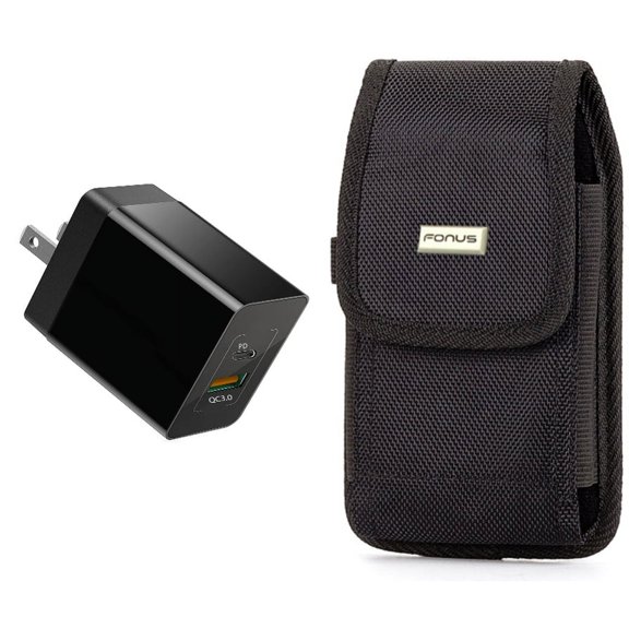 Case Belt Clip & Quick Home Charger for iPhone 15 Pro - Swivel Holster Rugged Cover and 30W 2-Port USB Type-C PD Travel K7L for iPhone 15 Pro (6.1")