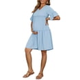 thumbnail image 4 of INSPIRE CHIC Women's Maternity Dress Bohemian Tiered Ruffled Bell Sleeve Casual V Neck Boho Pregnancy Dresses XL Blue, 4 of 6