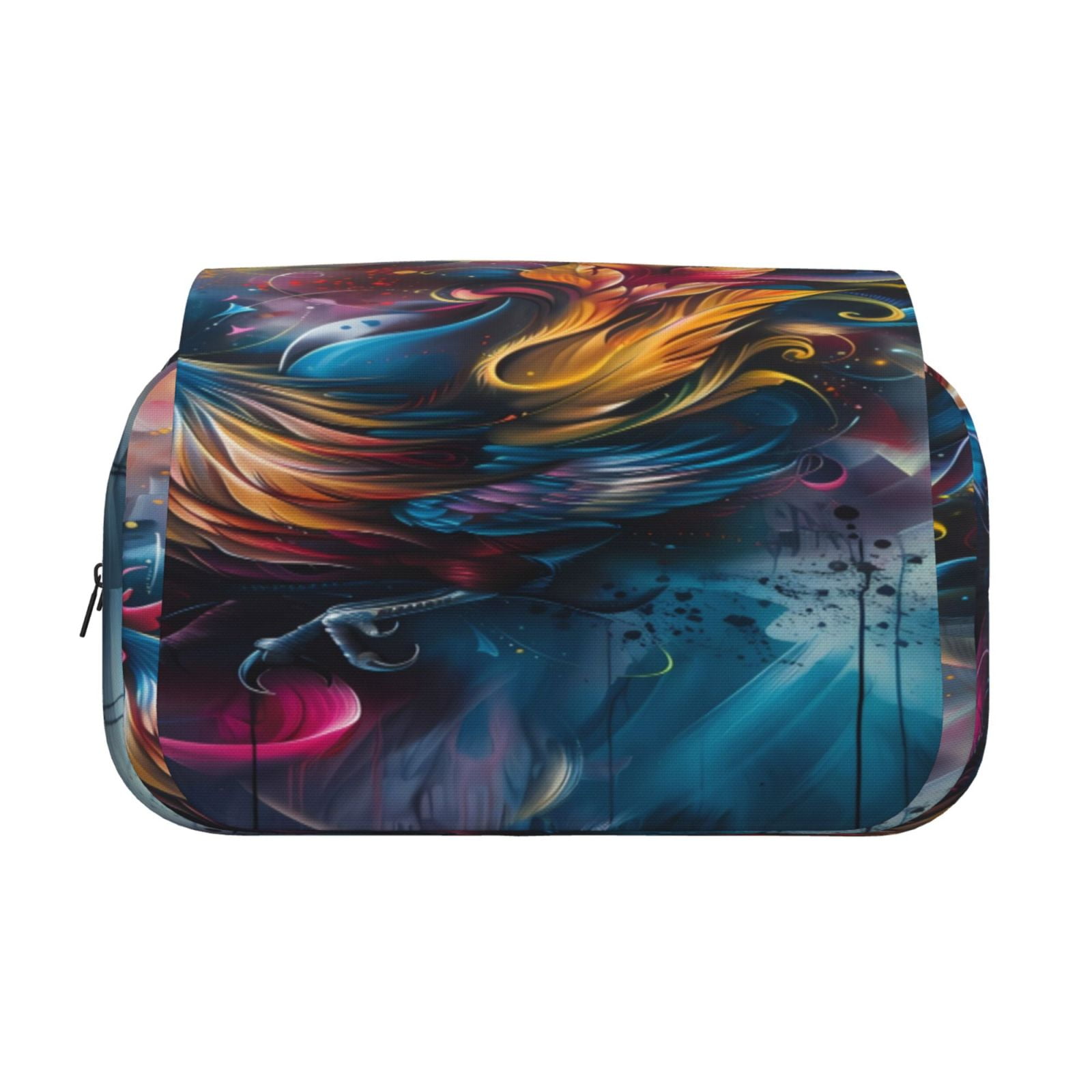 Rateoe Vibrant Rooster Painting Pattern Double Clamshell Pen Case, Storage Organizer with Two Zipper Compartments– Holds Up to 50 Pencils & Pens