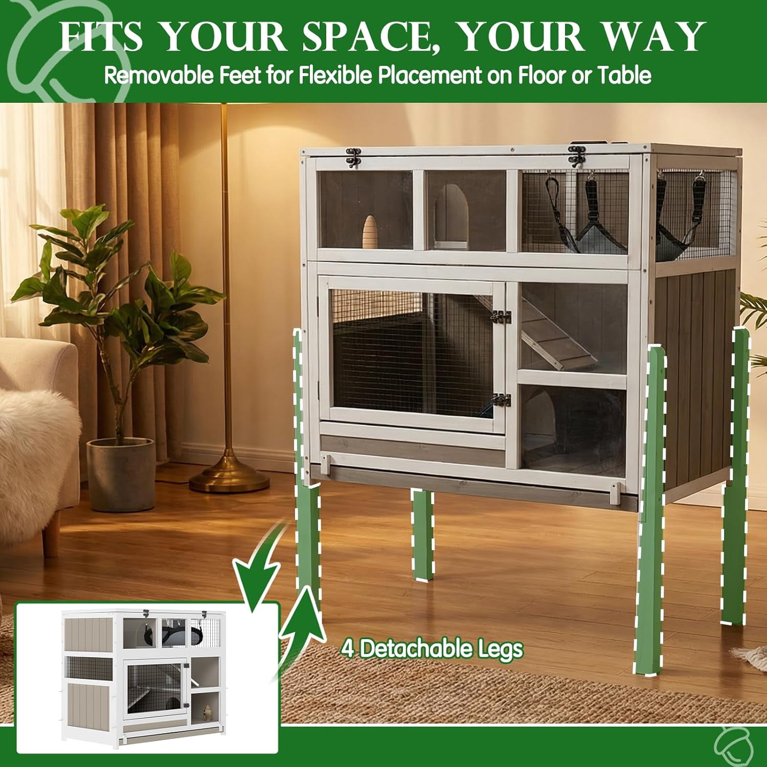 3-Tier Wooden Hamster Cage with Stand, Large Guinea Pig Cage & Rabbit Hutch Habitat, Deep Pull-Out Tray, Indoor Animal House, Grey