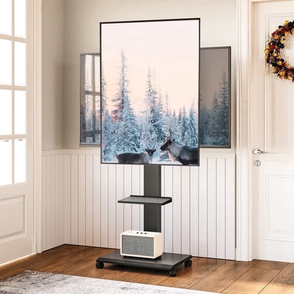 FITUEYES Rolling TV Stand with Wheels for 32-70 inch LED/LCD TVs,Height Adjustment Mobile TV Stand