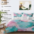 thumbnail image 3 of 3 Piece Teal Pink Duvet Cover Set Queen Size, Microfiber Comforter/Quilt Cover with Corner Ties and 2 Pillowcases, Modern Abstract Ink Painting Art Marble All Season Soft Bedding with Zipper Closure, 3 of 8