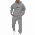 thumbnail image 7 of Afuyipoi Men Valentine Outfit Sets, Elastic Waist Tracksuit Long Sleeve Two - Piece Pullover Hooded Set Gray 2XL, 7 of 7
