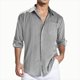 thumbnail image 1 of Camisas Para Hombre Camisa de manga larga de solapa con hebilla de bolsillo de temperamento adelgazante de algodón para hombre (Grey, L), 1 of 4