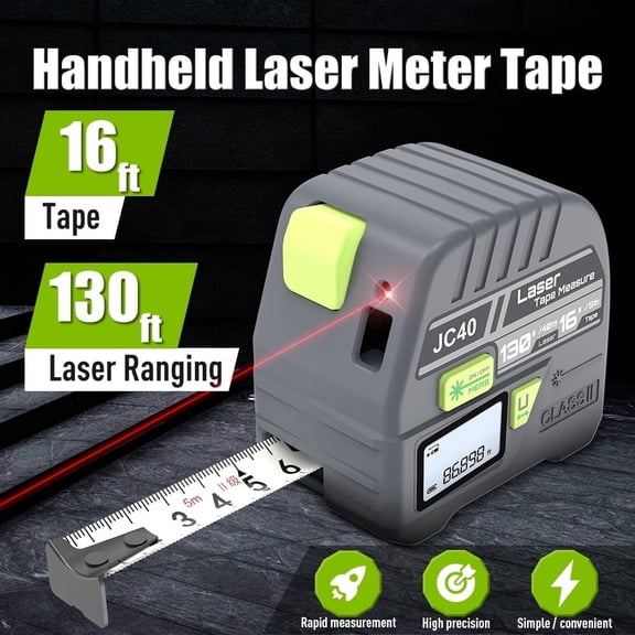 BOAYAL 2-in-1 Laser Tape Measure 131ft/40m Laser, 16ft/5m Tape, with Battery, LCD Backlit, Self-Locking, m/in/ft Measuring Tool Measurement Device