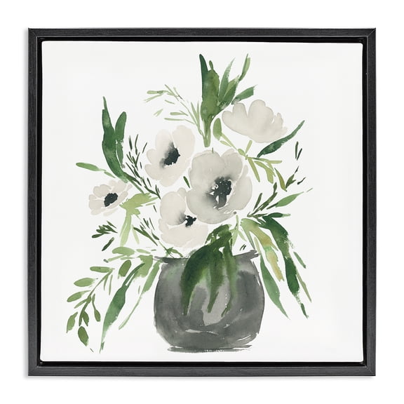Stupell Industries Rounded White Anemones Black Framed Floater Canvas Wall Art, design by Lucille Price