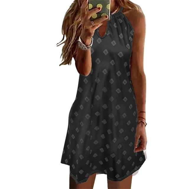 PENGXIANG Robe Mini Sans Manches à Col Halter Imprimée de Feuilles Florales pour Femmes
