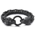 thumbnail image 3 of Pulsera COOLSTEELANDBEYOND Biker Viking con cabezas de lobo negras, 3 of 9