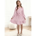 thumbnail image 6 of Usaibhir Girls Long Sleeve Dresses Kids A Line Pleated Wrap Belt Crew Neck Flowy Holiday Midi Dress 5-14T, 6 of 11