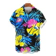 thumbnail image 4 of LEKWK Hawaiian T-Shirts for Men Short Sleeve Collared Button Down Shirts Lightweight Floral Print Loose Fit Beach Party Vacation Wear Blue XXXL, 4 of 6