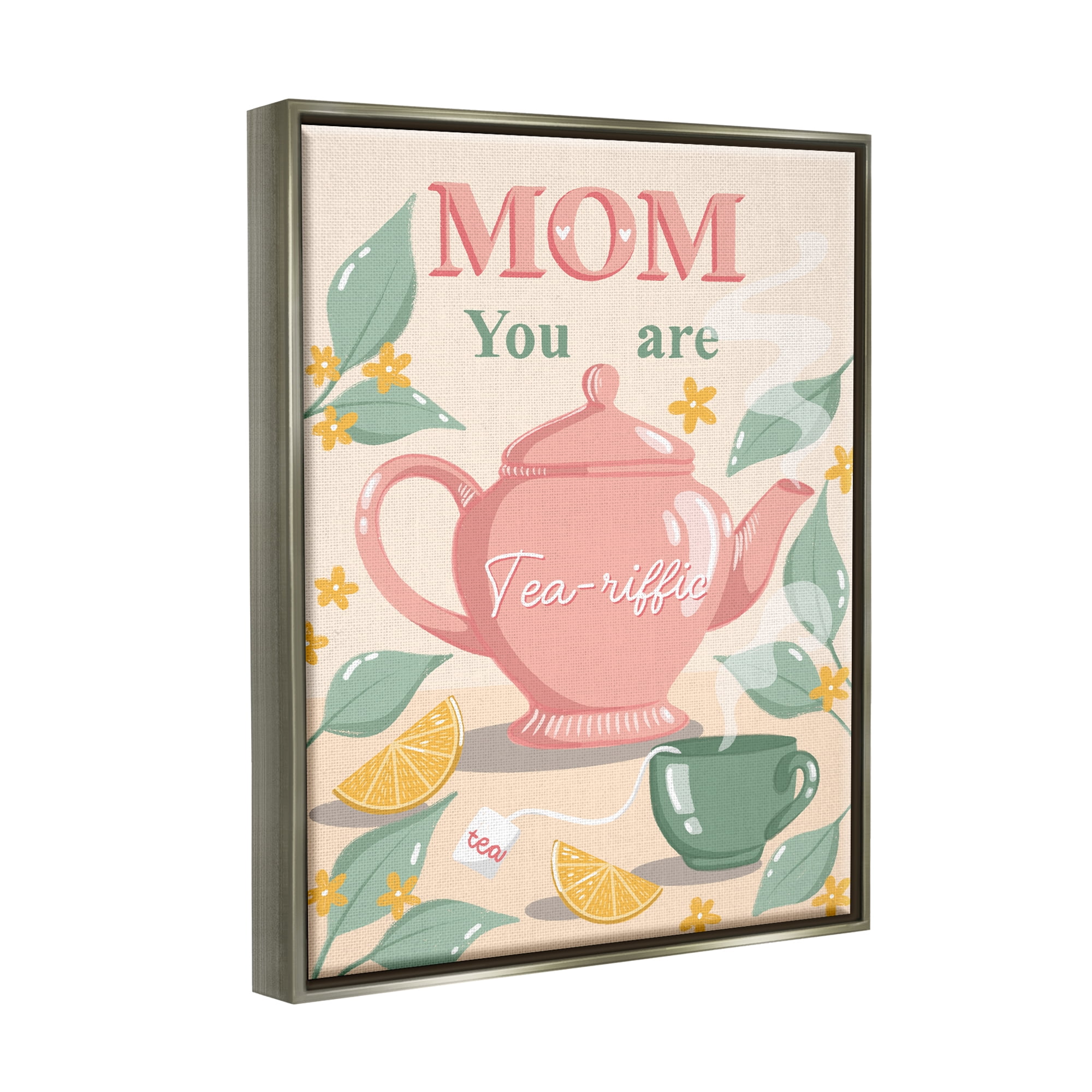 Stupell Industries Mom You Are Tea-riffic Teapot Holiday Painting Gray Floater Framed Art Print Wall Art