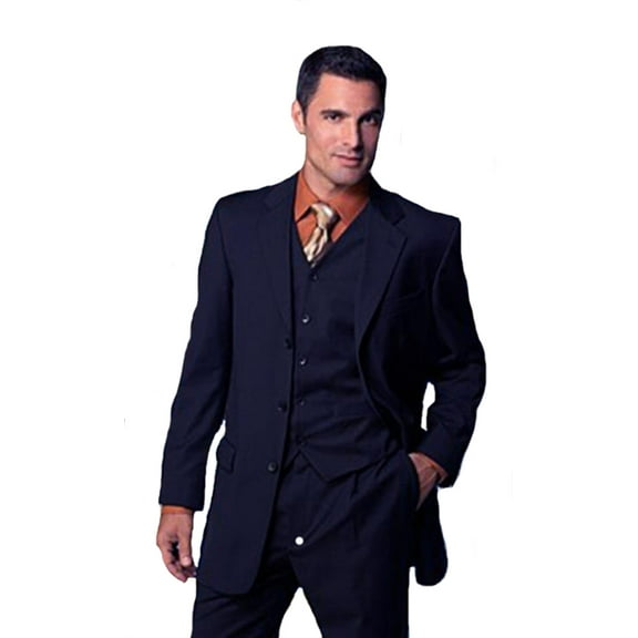 Navy Super 150'S Extra Fine Hand Made 3PC Three Piece Suit With A Vest