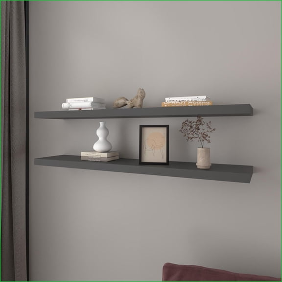 Floating Shelves Set of 2, Modern Wall Mounted Space Saver | Matte Gray | Engineered Wood