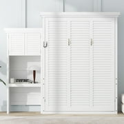 Euroco Wood Queen Size Murphy Bed with Storage Cabinets and Shelves, Wall Bed with Desk, White