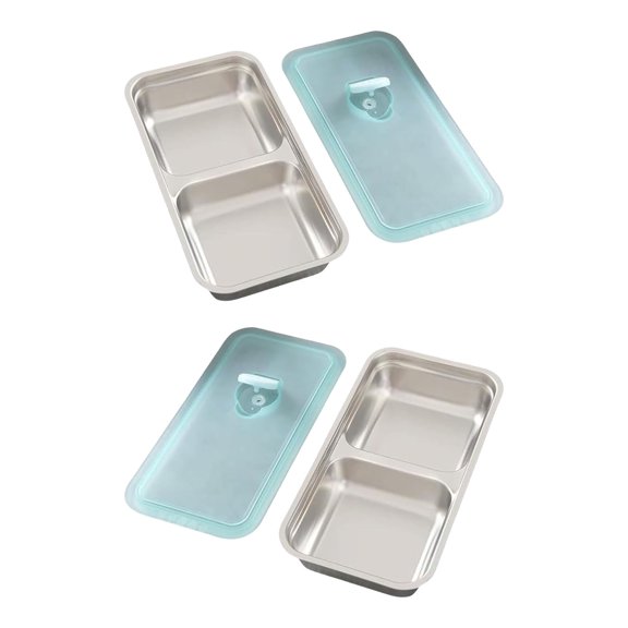 Stainless Steels Snacks Container with Lid Serving Platter Double Compartment Lunch Box Serving Tray Enduring