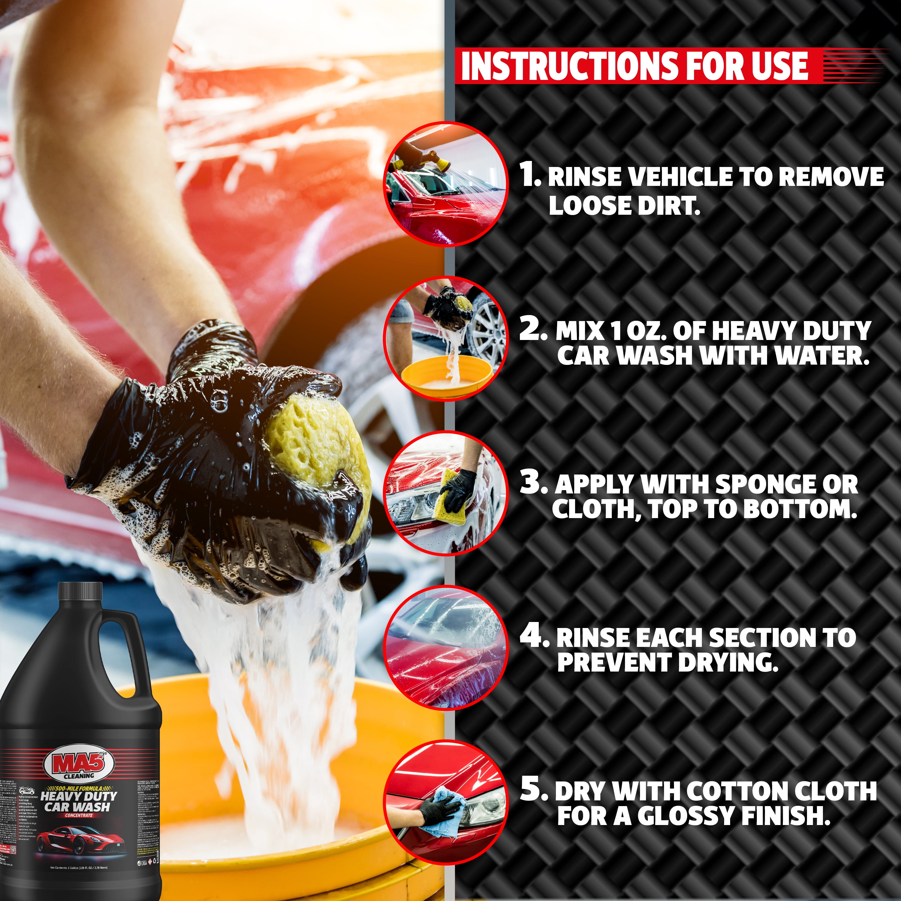 MA5x Car Wash Soap - Concentrated, pH Balanced - High Performance Foaming Car Wash Soap - Gallon - Pack of 1