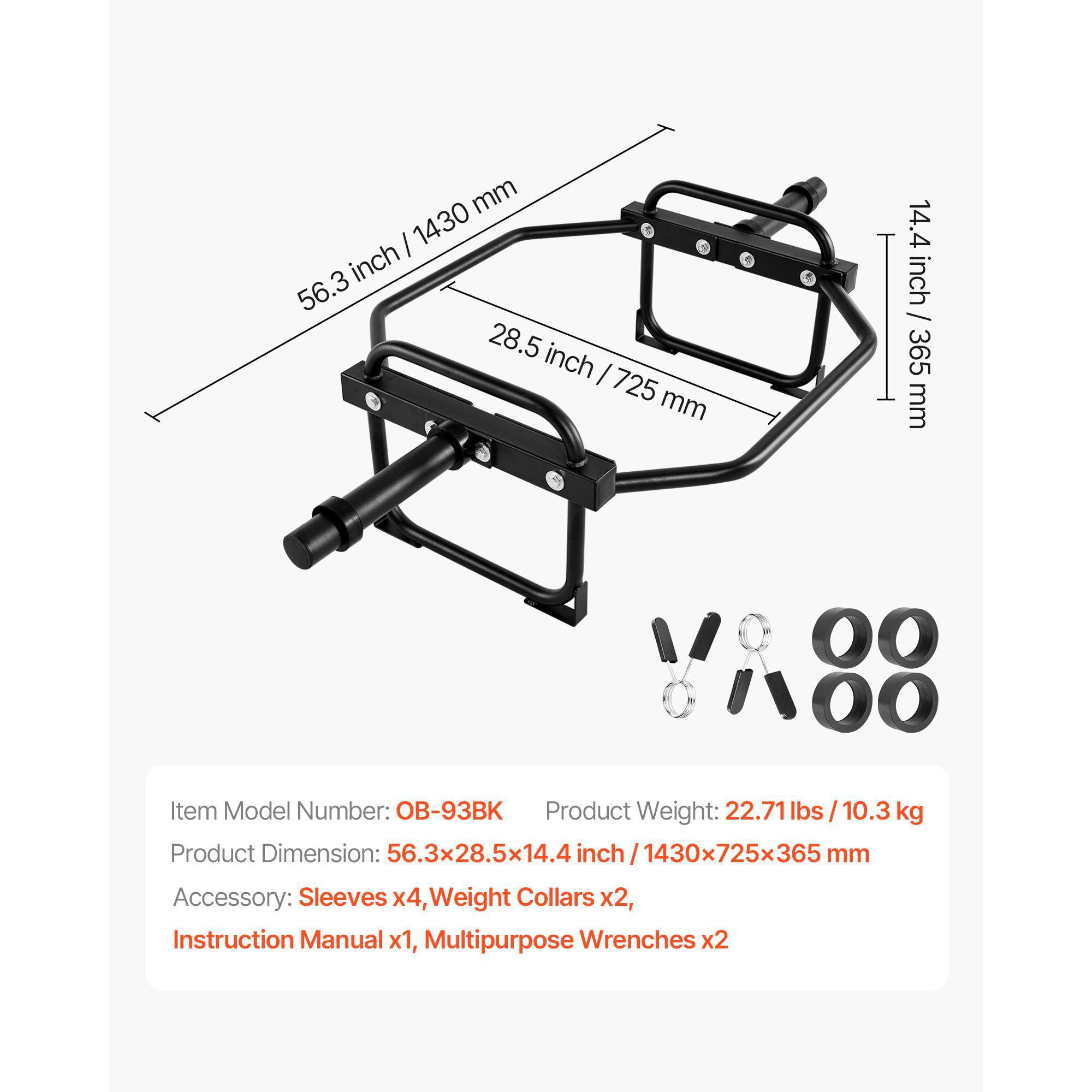 Trap Hex Bar 2 Inch Barbell 500 LBS Capacity Weightlifting Equipment for Squats Deadlifts Shoulder Presses Home Gym Strength Training Black