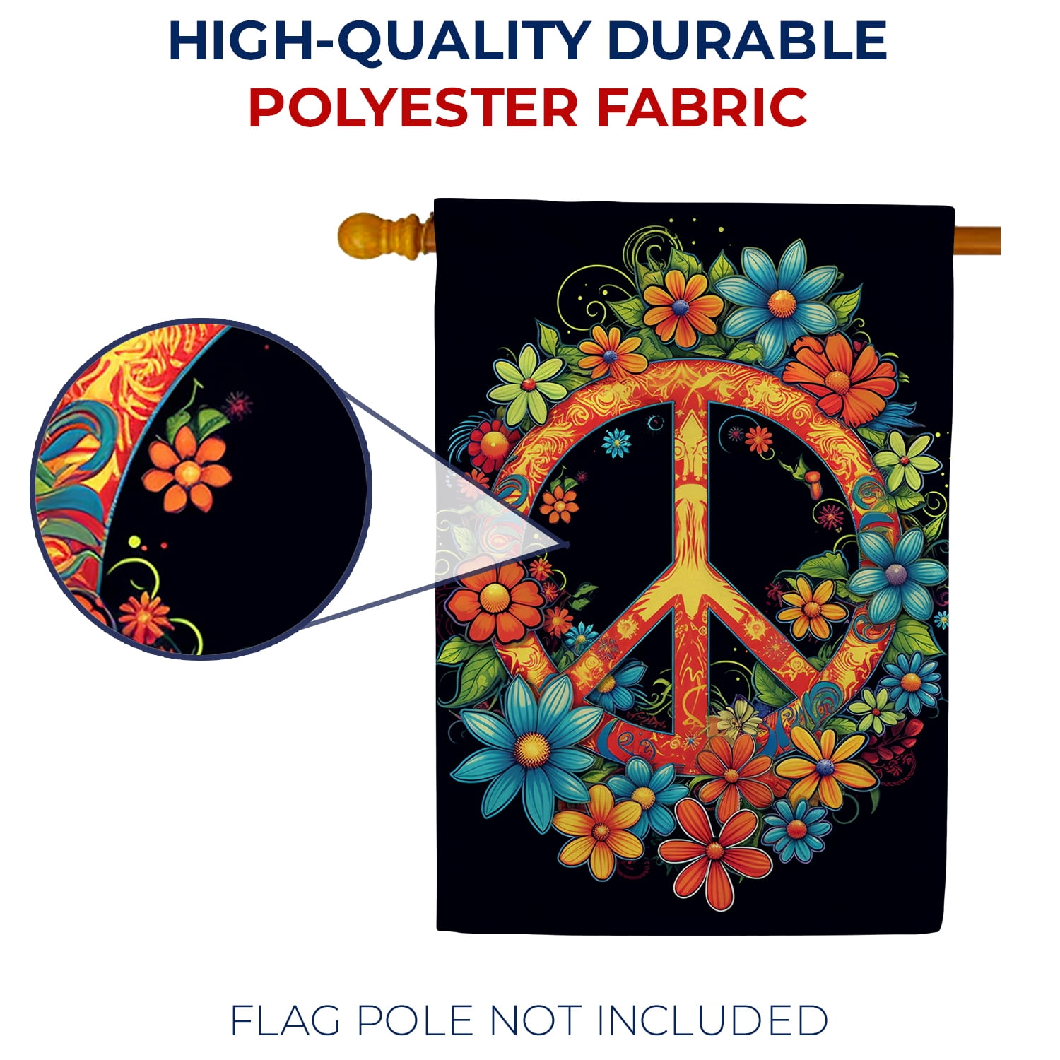 America Forever Blooming Peace Sign House Flag 28 x 40 inch Double Sided Peace Symbol Flowers Hippie Bohemian Colorful Outdoor Yard Decorative Flag