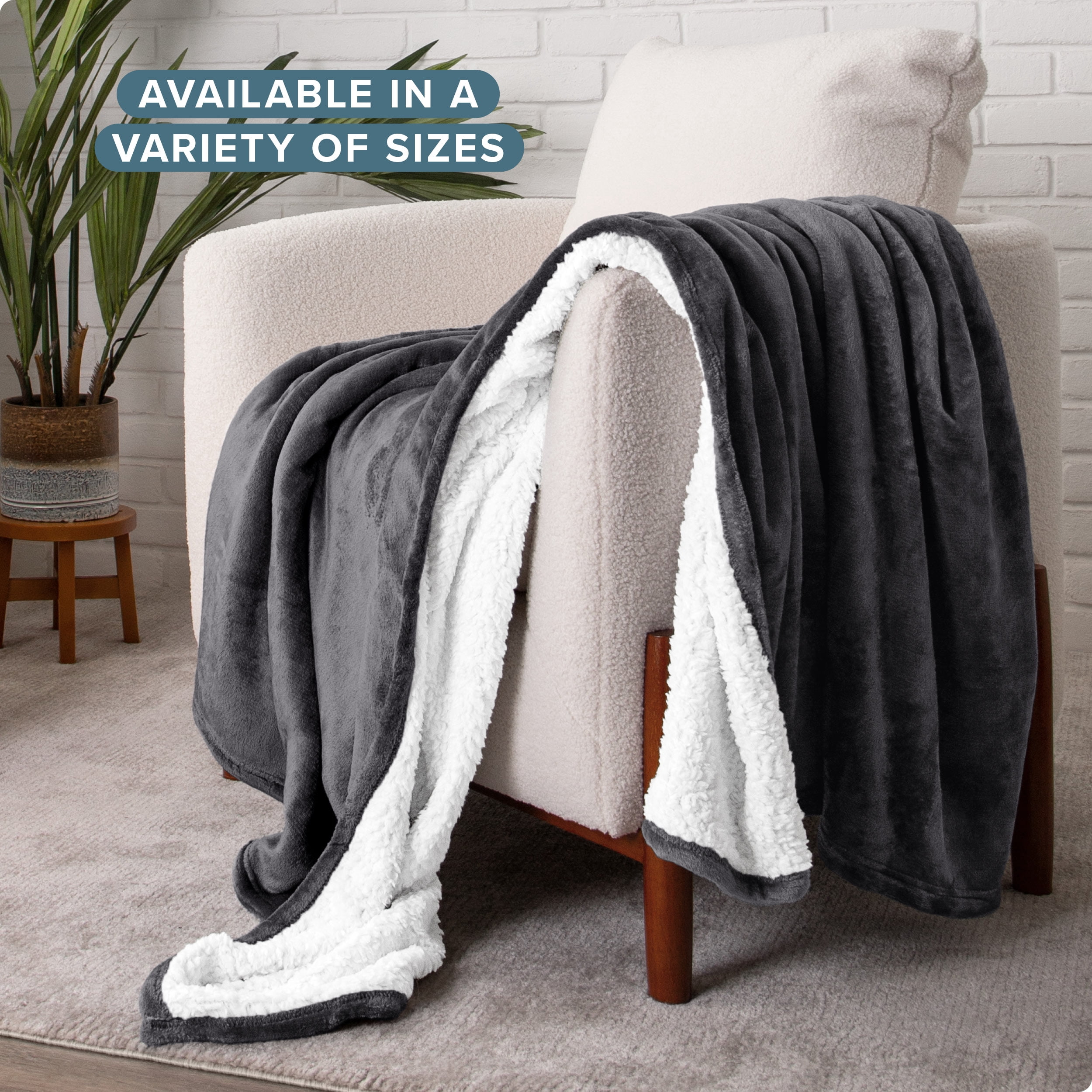 Bare Home Plush Sherpa Bed Blanket - Fluffy & Soft - Reversible - Lightweight - Full/Queen, Forged Iron Gray