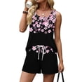 thumbnail image 5 of JULMCOMO Two Piece Sets for Women Floral Print Square Neck Casual Outfits Sleeveless Tank Top Drawstring Lounge Summer Short Sets with Pockets Pink L, 5 of 8