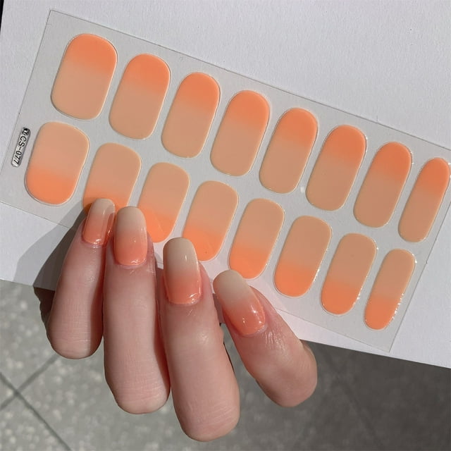 1 hoja de pegatinas de uñas degradadas semicuradas, Gel sólido multicolor, cubierta completa deslizante, sin necesidad de lámpara UV, calcomanía de uñas de Gel rápido curado