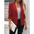 thumbnail image 4 of 2025 Summer Linen Women 3/4 Stretchy Ruched Sleeve Fully-Lined Casual Work Jacket with Pockets Red XXL, 4 of 8